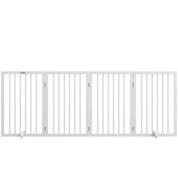 Free Standing Pet Gate, Foldable Dog Gates with 2 Support Feet, 4 Panels for Doorway Stairs, White