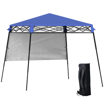 7' x 7' Garden Foldable Pop Up Gazebo Tent with Backpack & Inclined Legs Outdoor Party Canopy, Blue & Black