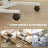 Height Adjustable Standing Desk, Pneumatic Sit Stand Desk with Wheels and Headphone Hook, Grey Wood Grain