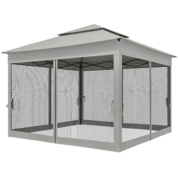 11' x 11' Pop Up Canopy 2-Tier Soft Top Shelter Event Tent w/ Netting Carry Bag for Patio Backyard Garden, Light Grey