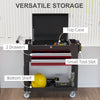 Tool Cart on Wheels Service Cart with 2 Drawers Tray Lockable Flip Top Storage for Garage Warehouse Workshop Black