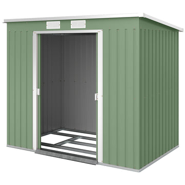 7' x 4' Galvanised Steel Garden Shed, with Foundation Kit -, Green