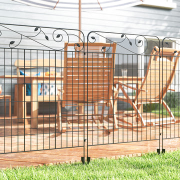 Outdoor Metal Garden Fence Panels, Border Edging for Yard, Patio, 4 Pack, Square Vines