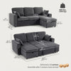 Modular Sectional Sofa Bed with Reversible Storage Ottoman, Pull Out Sleeper Sofa with Spring Cushion, Dark Grey