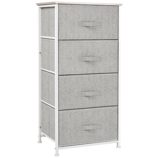Linen Drawer Cabinet Organizer Storage Dresser Tower with 4 Removable Drawer Metal Frame Adjustable Feet for Living Room, Kitchen, Bathroom, White