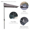 8ft Half Round Umbrella Outdoor Balcony Parasol Patio Garden Outdoor Window Sun Shade w/ 5 Ribs