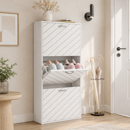 Shoe Storage Cabinet with 3 Flip Drawers, Narrow and Slim, 9-12 Pair of Shoes Organizer for Hallway, Entryway, White