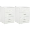 Bedside Table with 3 Drawers, Modern Wood Nightstand, Side Table with Anti-tipping Design for Bedroom, Set of 2, White