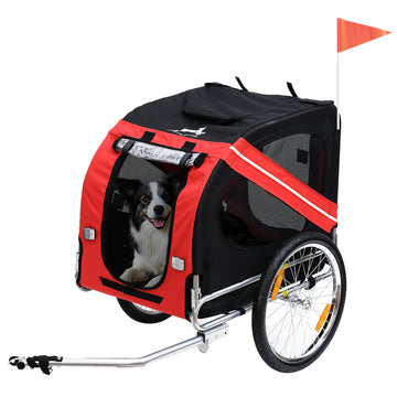Dog Bike Trailer Pet Cart Bicycle Wagon Cargo Carrier Attachment for Travel Foldable - Red/ Black