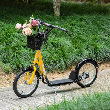 Aosom Kick Scooter with Adjustable Handlebar, Kids Scooter with 2 Brakes Basket Cupholder 16