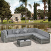7pc Garden Wicker Sectional Set with Tea Table Patio Rattan Lounge Sofa Outdoor Deck Furniture Light Grey