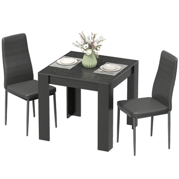 Dining Table Set for 2, Square Kitchen Table and Chairs, Dining Room Table and PU Leather Upholstered Chairs, Black