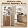 Folding Computer Desk with 4-Tier Bookshelf Space-Saving Home Office Desk, Natural