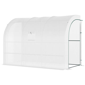 Lean-to Greenhouse Outdoor Gardening Green House with Windows and 2 Zipper Doors, 10' x 5' x 7', White