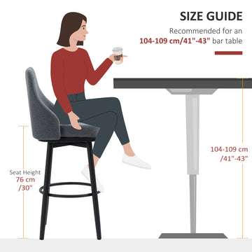 Extra Tall Bar Stools Set of 2, Modern 360° Swivel Barstools, Dining Room Chairs with Steel Legs Footrest, Charcoal Grey