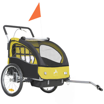 2-in-1 Bike Trailer for Kids, Foldable 2-Seat Baby Stroller with 5-Point Harness, Rubber Wheels, Storage Bag