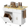 Kitchen Island Cart with Charging Station and Drop Leaf, Kitchen Island Table on Wheels with Trash Can Cabinet