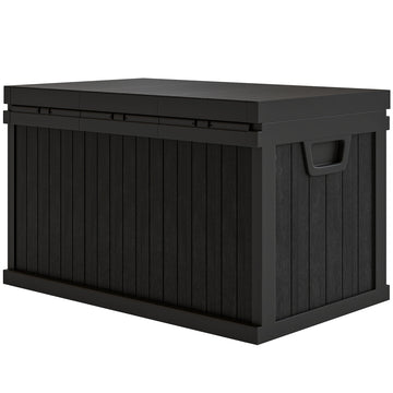 70 Gallon Deck Box, Resin Outdoor Storage Box with Handles, Waterproof Storage Container for Garden Tools, Black