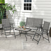 Outdoor 4 Pieces Patio Furniture Set, Garden Set with Two Foldable Armchairs, a Loveseat & Glass Top Table