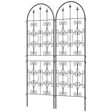 Set of 2 Metal Garden Trellis, Decorative Trellis Panels, Scrollwork Design, 150 x 50 cm, Black