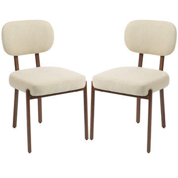 Upholstered Linen Fabric Kitchen Chairs, Modern Dining Chairs Set of 2 with Metal Legs, Beige