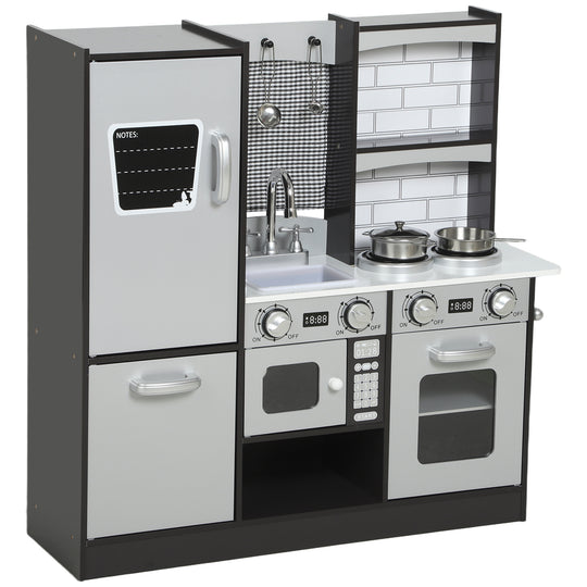 Play Kitchen for Kids, Pretend Kids Kitchen Playset with Switch Knob Sound, Accessories for Ages 3-8 Years, Dark Brown