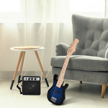 30 Inch Kids Electric Guitar 3/4 Size Beginner Starter Kit w/ 5W Amplifier, Strap, Strings, Picks, Carrying Case Blue/Black