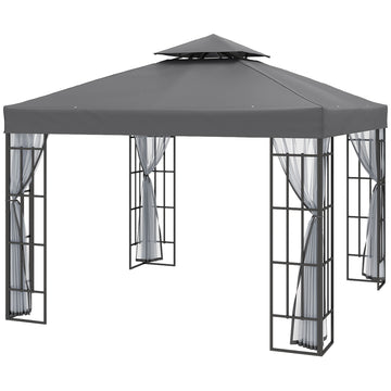 10'x10' Garden Gazebo Patio Canopy Portable Party Event Backyard w/ Mosquito Netting, Grey