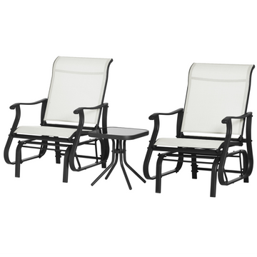 3PCs Gliding Rocking Chair & Bistro Tea Table Set, Cream White