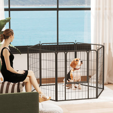 6 Panels Heavy Duty Dog Playpen Outdoor Indoor with Door & Strap, 31.5