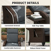 Wicker Recliner Chair with Adjustable Backrest and Footrest, Washable Cushion, Side Tray, Dark Grey