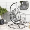 Hanging Egg Chair with Stand, Foldable Wicker Rattan Swing Chair with Thick Cushion, Headrest, Light Grey