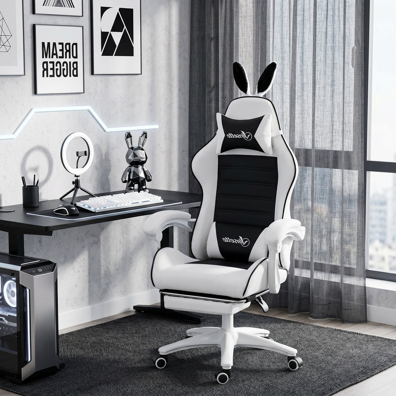 Cute Racing Gamer Chair, PU Leather Gaming Chair with Footrest, Headrest and Lumbar Support