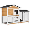 2-tier Wood Rabbit Hutch Backyard Bunny Cage Small Animal House w/ Ramp and Outdoor Run