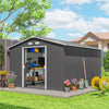 11' x 9' Metal Storage Shed Garden Tool House with Double Sliding Doors, 4 Air Vents for Backyard, Patio, Lawn Dark, Light Grey