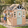 Qaba Outdoor Playhouse, Wooden Kids Playhouse with Door, 3 Windows, 2 Flower Boxes for Garden, Indoor Playroom, Ages 3–8
