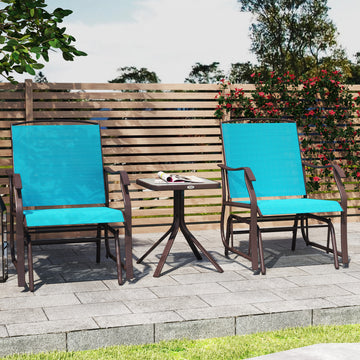3 Piece Patio Glider Set Outdoor Gliders with Breathable Mesh Seat, Glass Top Table for Garden, Yard, Blue
