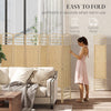 4 Panel Folding Room Divider, Portable Privacy Screen, Wave Fiber Room Partition for Home Office, White, Natural Wood