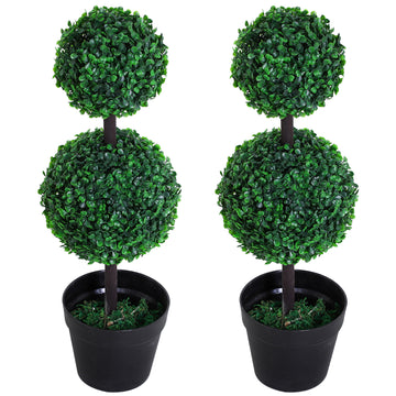 2 Ball Topiary Tree in Pot for Home Decor Set of 2, Artificial Plant for Home Office, Living Room Decor, Dark Green