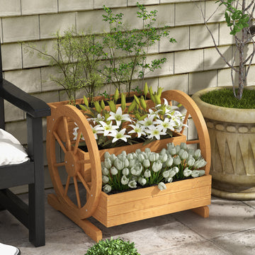 Wooden Wagon Planter Box, 3-Tier Raised Garden Bed, for Vegetables Flowers Herbs, 24