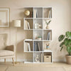 5-Tier Bookshelf, S Shaped Geometric Bookcase with 15 Compartments, White Wood Grain
