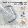 Panda Style XL Stainless Steel Cat Litter Box with Lid, Enclosed Kitty Litter Box with Scoop, 23.7