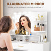 Illuminated Dressing Table Set, LED Vanity Table Set with Stool, LED Mirror, Drawer and Cabinet Shelves for Bedroom, White