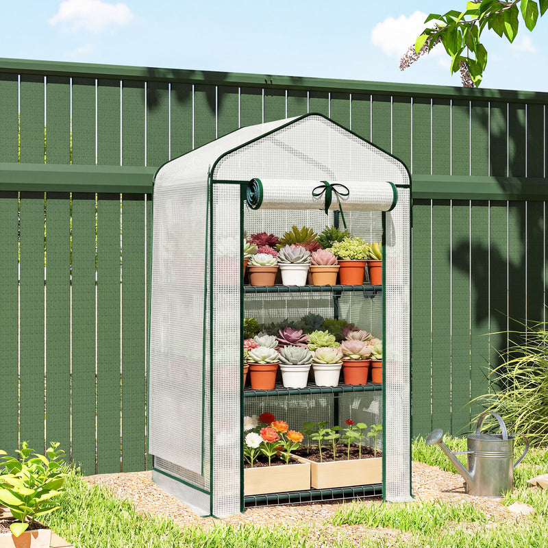 Mini Greenhouse with Screen Roof, Portable Small Greenhouse with Roll-Up Zipper Door, 27.6