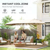 15' Outdoor Patio Umbrella with Twin Canopy Sunshade Steel Table Umbrella with Lift Crank Beige
