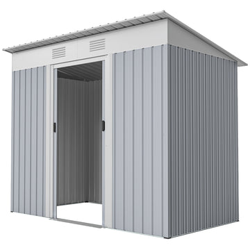 7' x 4' Outdoor Storage Shed, Metal Garden Tool Storage House Organizer with Lockable Sliding Doors and Vents for Backyard Patio Lawn, Grey