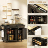 Rolling Kitchen Island with Rubber Wood Top and Storage, Spice Rack, Towel Rack, Brown Oak