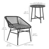 3 Piece Bistro Set, Wicker Outdoor Patio Furniture Set with Glass Top Table, Cushions for Balcony, Porch, Black