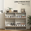 Narrow Shoe Storage Cabinet with 4 Flip Drawers, Adjustable Shelves, 16 Pair Farmhouse Shoe Cabinet, White Oak