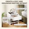 Nightstand Set of 2, Modern Bedside Table with Rounded Corners, Nightstand with Drawer and Open Shelf, Distressed White